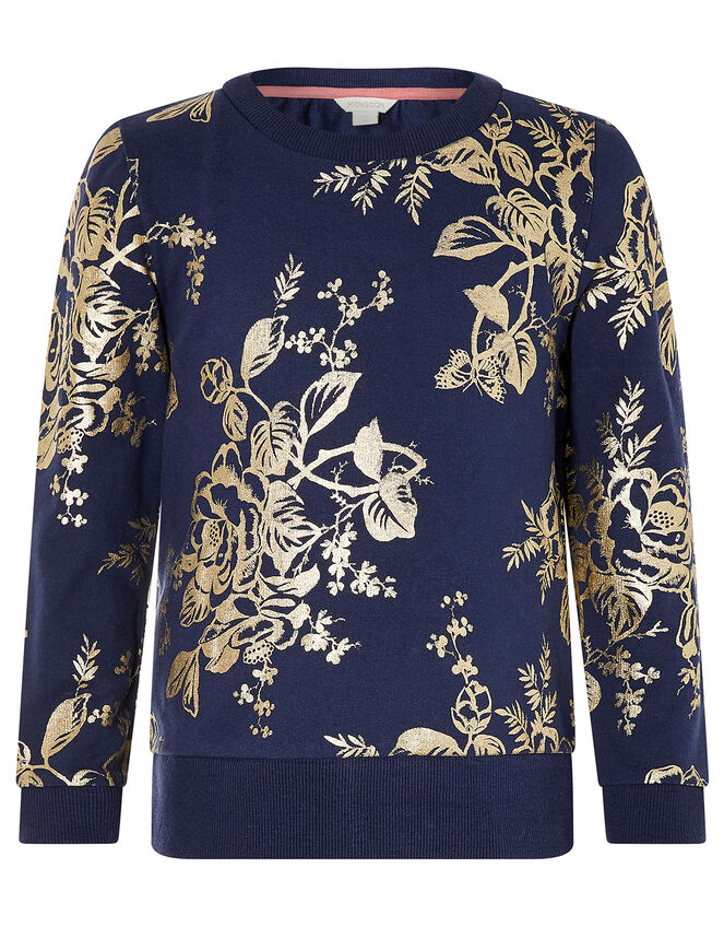 Foil Flower Sweatshirt and Joggers Set, Blue (NAVY), large