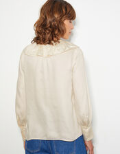 Daisy Frill Collar Satin Blouse, Ivory (IVORY), large