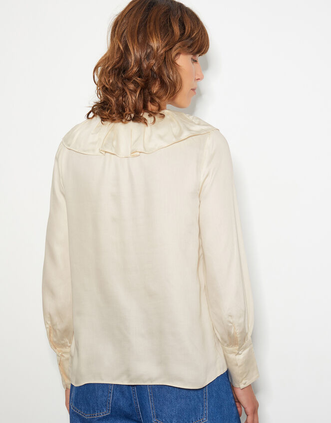 Daisy Frill Collar Satin Blouse, Ivory (IVORY), large