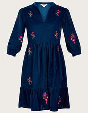 Faith Embroidered Velvet Dress, Teal (TEAL), large