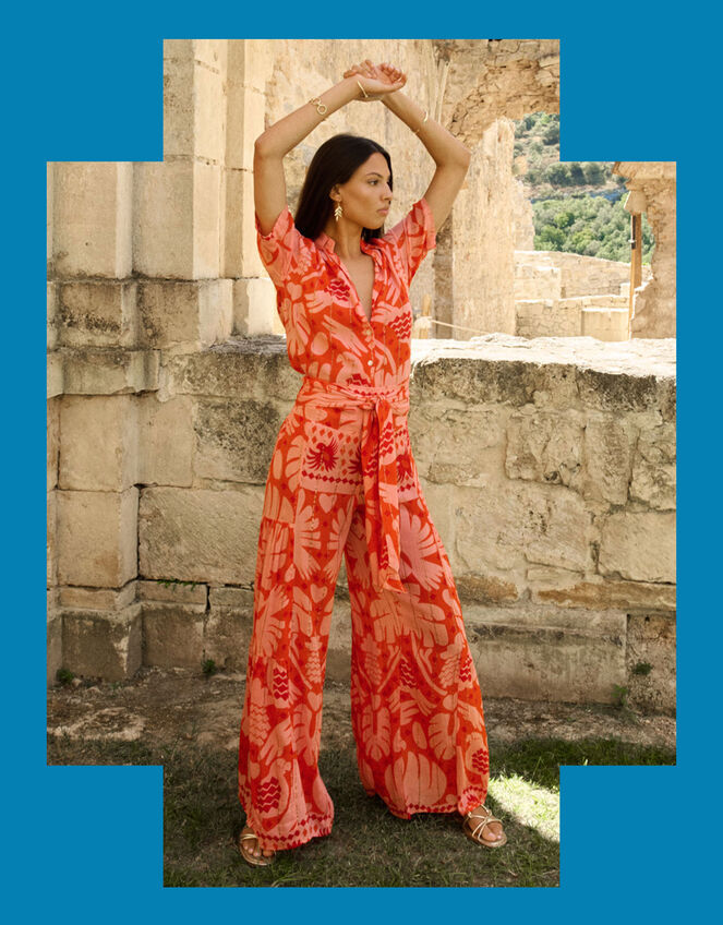 Piti Cuiti Tropical Shirt & Trousers Set, Red (RED), large