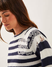Lou Lace Stripe Jumper, Blue (NAVY), large