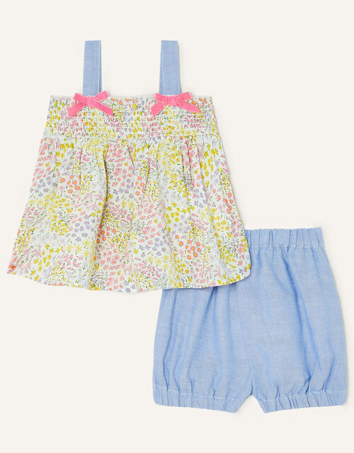 Newborn Ditsy Floral Chambray Top and Shorts Set, Blue (BLUE), large