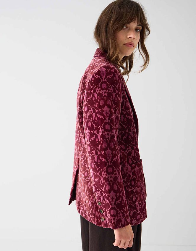 East Jude Printed Velvet Blazer, Red (BERRY), large