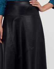 Carly Faux Leather Midi Skirt , Black (BLACK), large