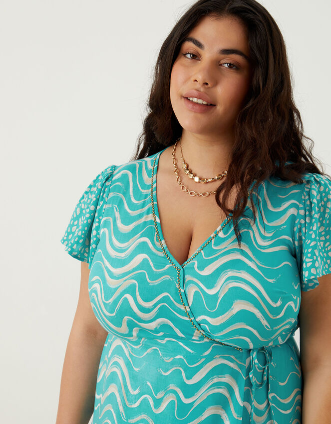 Wrap Wave Print Midi Dress in LENZING™ ECOVERO™ , Green (GREEN), large