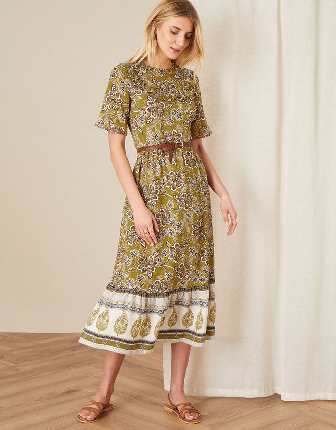 Suranne Heritage Print Bib Dress, Yellow (OCHRE), large