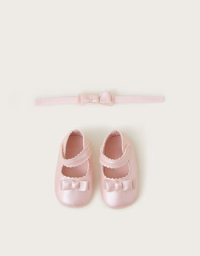 Baby Shimmer Booties and Bow Headband Set, Pink (PINK), large