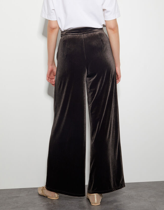 Valery Wide Leg Velvet Trousers, Brown (CHOCOLATE), large