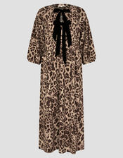 Archie Tie-Front Leopard Print Midi Dress, Brown (BROWN), large