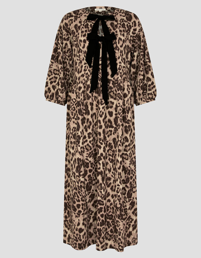 Archie Tie-Front Leopard Print Midi Dress, Brown (BROWN), large