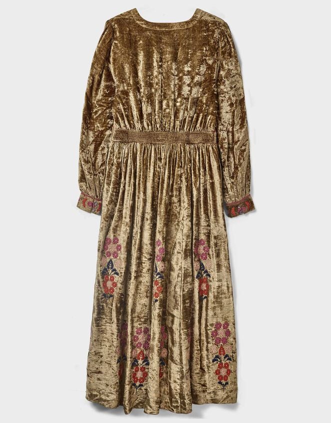 East Sophia Floral Embroidered Velvet Midi Dress, Green (GREEN), large