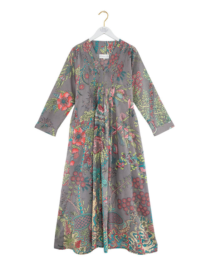 One Hundred Stars Boho Garden Print Midi Dress, Grey (GREY), large