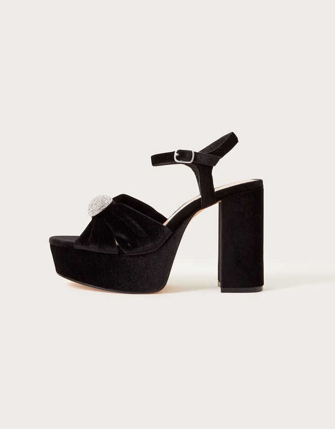 Velvet and Diamante Platform Heels, Black (BLACK), large