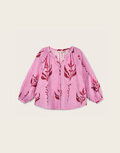 East Maisie Hand-Painted Botanical Print Top, Purple (LILAC), large