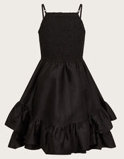 Clariska Smocked Taffeta Prom Dress, Black (BLACK), large
