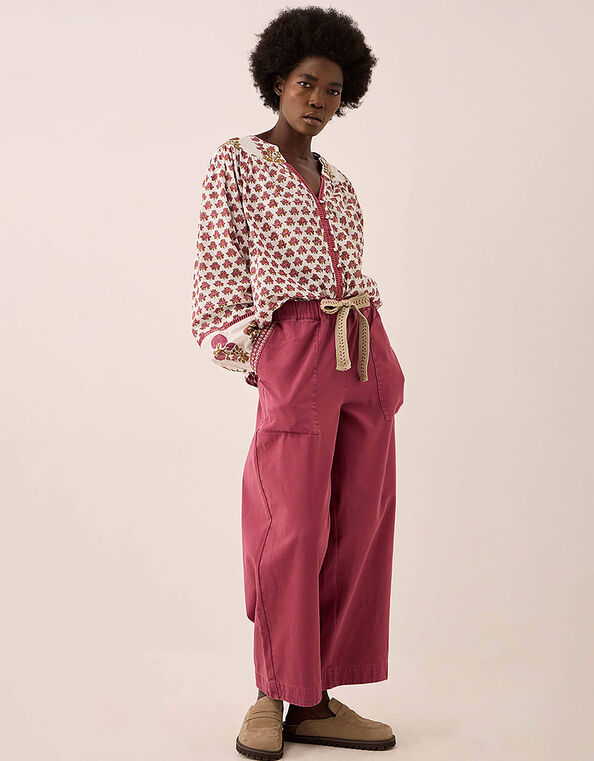 East Della Wide Leg Cotton Twill Trousers, Pink (PINK), large
