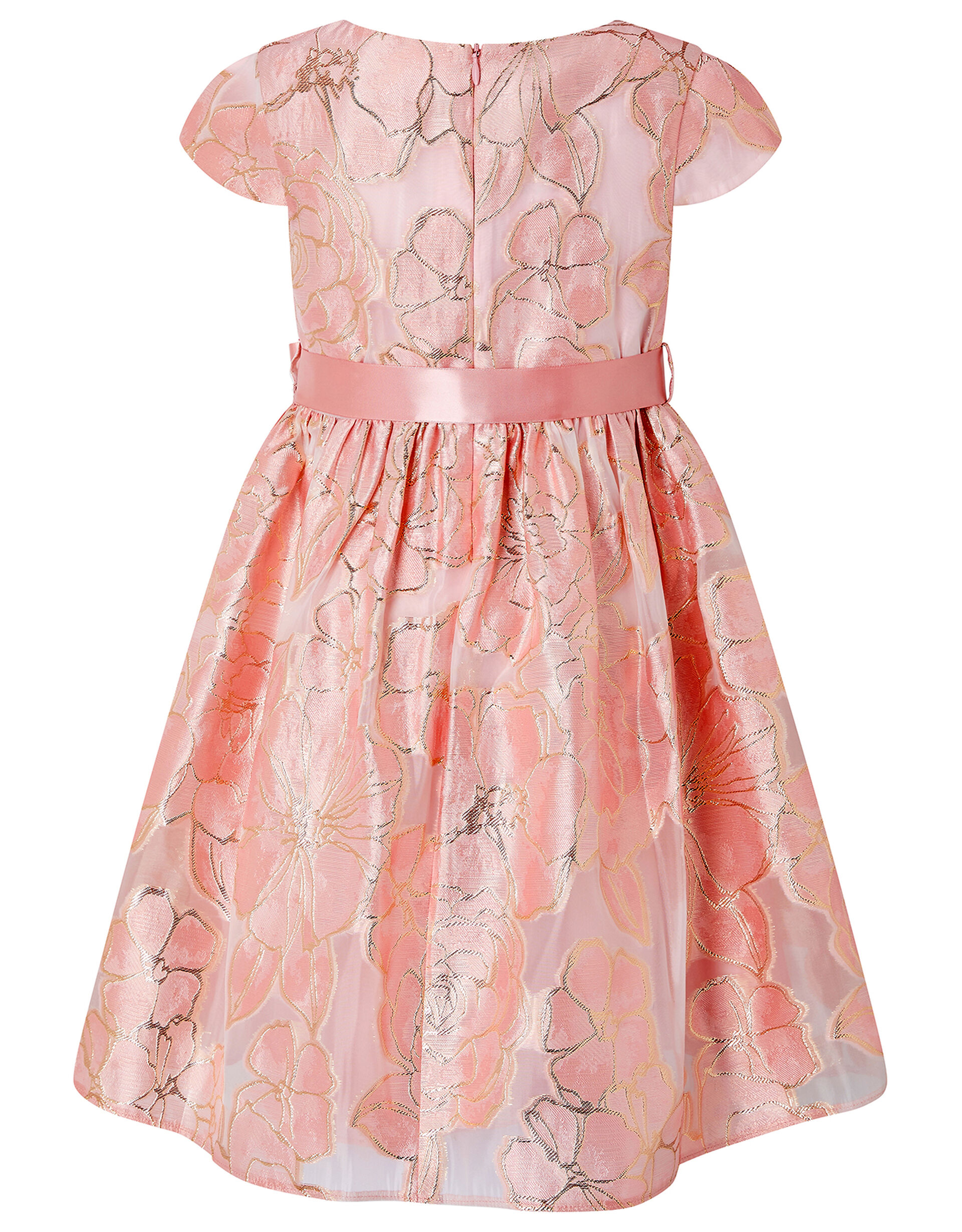 Pink Floral Green Jaal Collar Flared Dress
