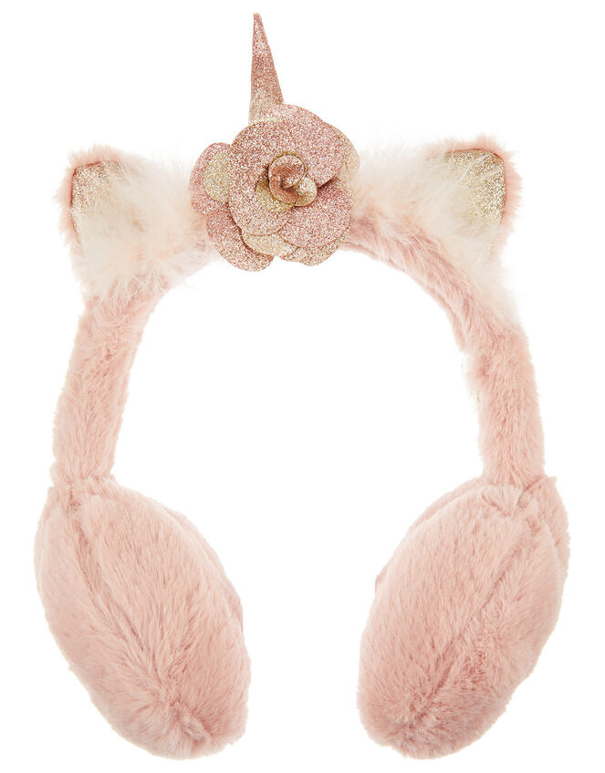Glitter Fluffy Unicorn Earmuffs, , large
