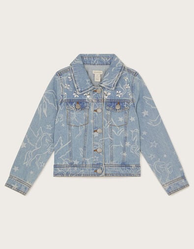 Unicorn Rhinestone Denim Jacket, Blue (BLUE), large