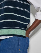 Shauna V-Neck Stripe Knitted Vest, Blue (NAVY), large