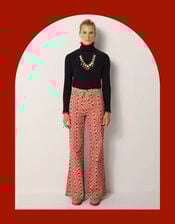 Maison Hotel Calypso Floral Flare Trousers, Orange (CORAL), large