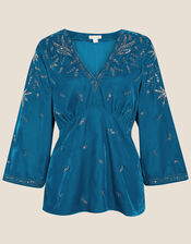 Carly Embroidered Velvet Top, Teal (TEAL), large