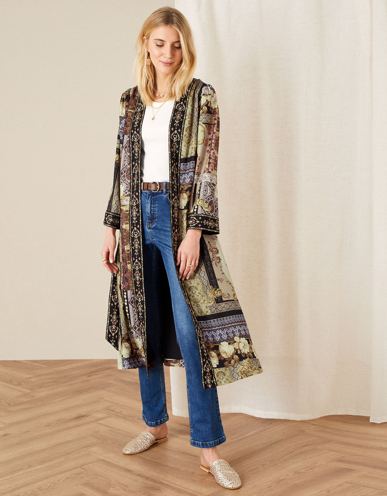 Demi Printed Long Kimono Camel