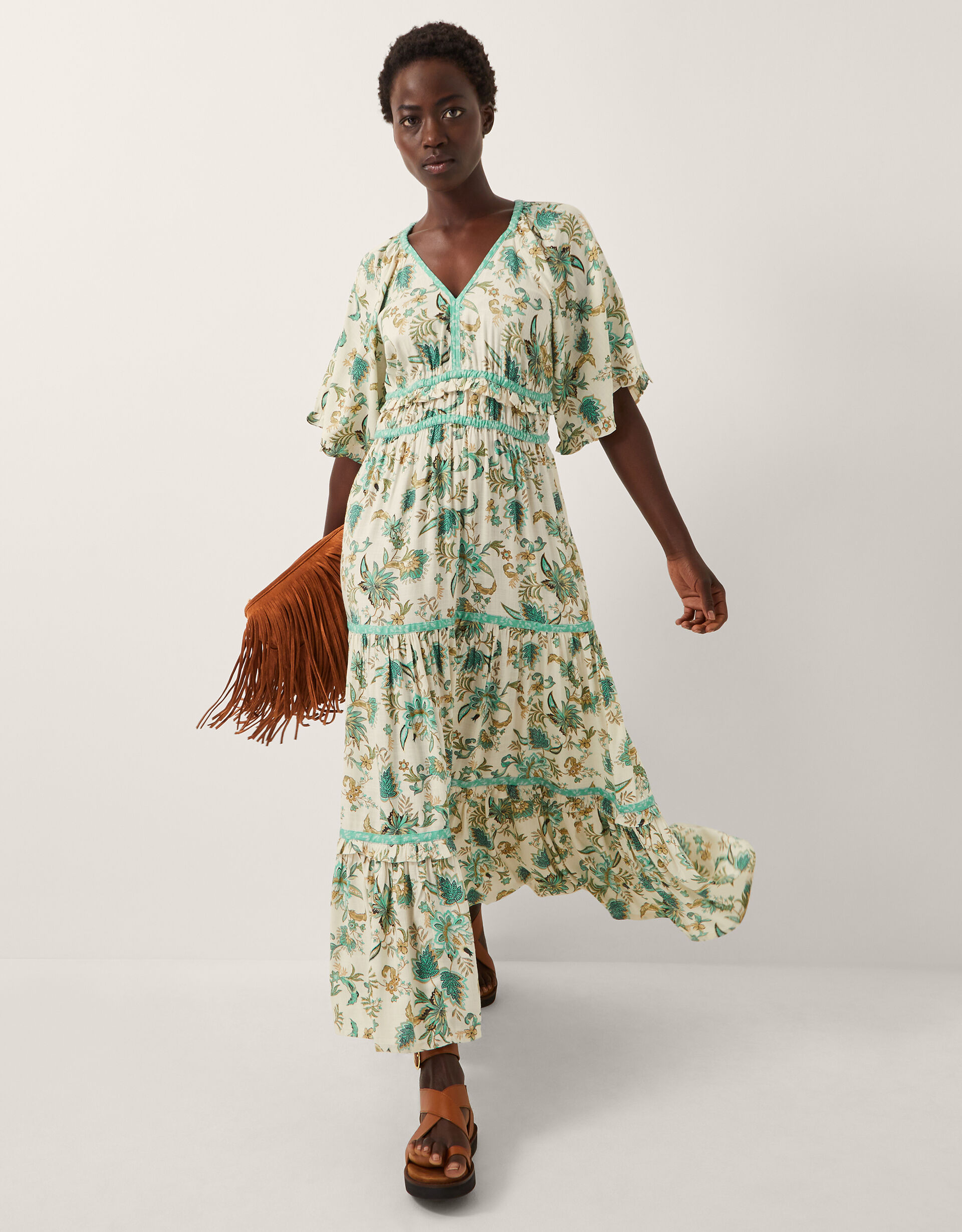 Saoirse Floral Tiered Midi Dress Ivory