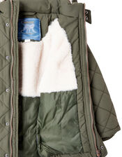 Quilted Coat with Hood, Green (KHAKI), large