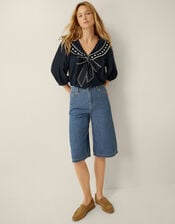 Lila Embroidered Sailor Collar Top, Blue (NAVY), large