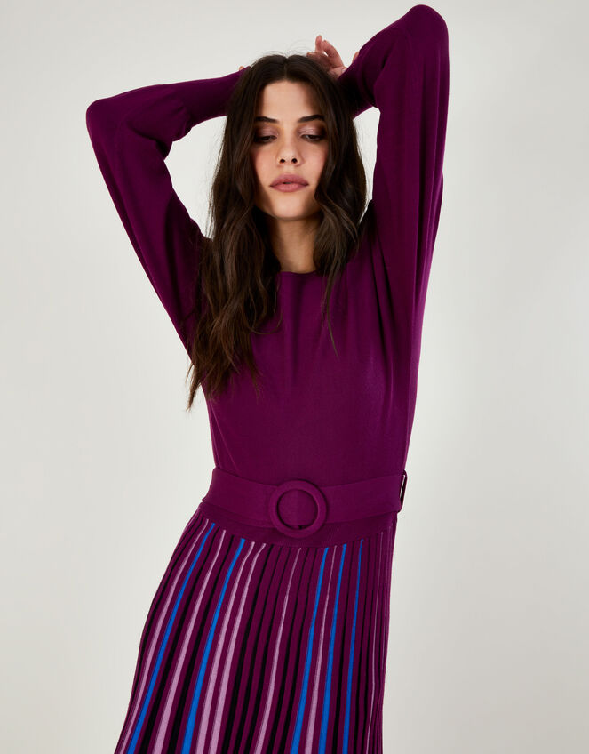 Slash Neck Pleated Skirt Dress with LENZING™ ECOVERO™ Purple Casual