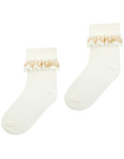 Chloe Sparkle Gold Lace Socks, Ivory (IVORY), large