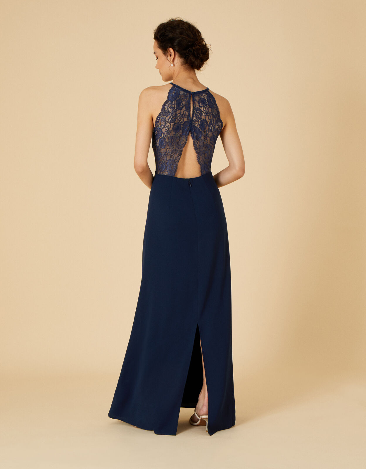 Kiki Lace Back Crepe Maxi Dress Blue