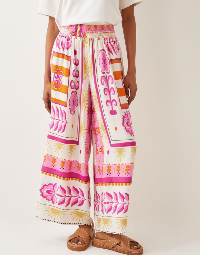 Tina Summer Floral Wide Leg Trousers, Pink (PINK), large