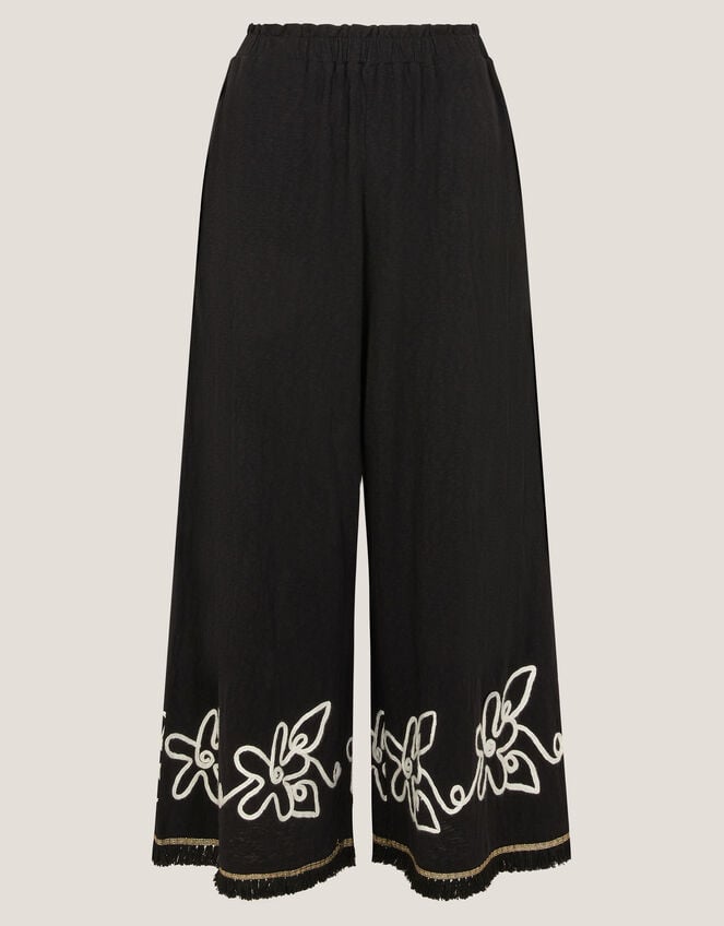Sara Embroidered Wide Leg Trousers, Black (BLACK), large