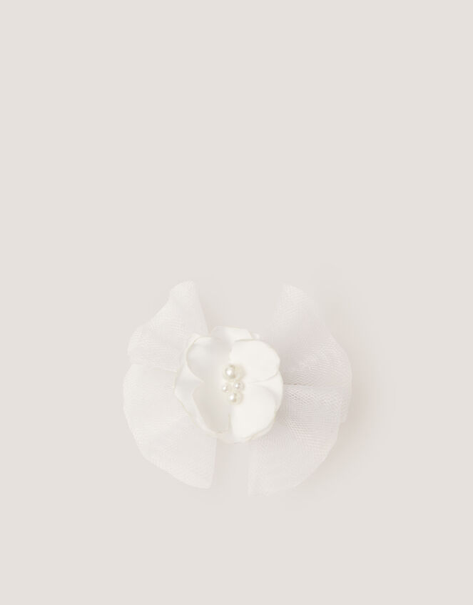 Pearly Flower Bow Fascinator Hair Clip, , large