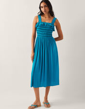 Salma Smocked Sleeveless Midi Dress, Blue (TURQUOISE), large
