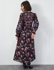 East Madison Long Sleeve Floral Midi Dress, Black (BLACK), large