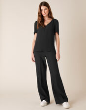 Button Front V-Neck Top, Black (BLACK), large