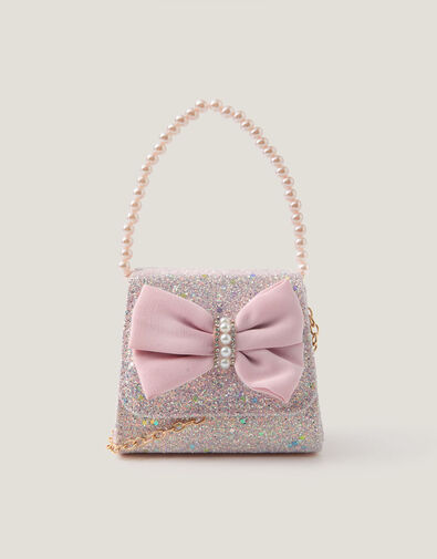 Bow Glitter Pearl Handle Bag, , large