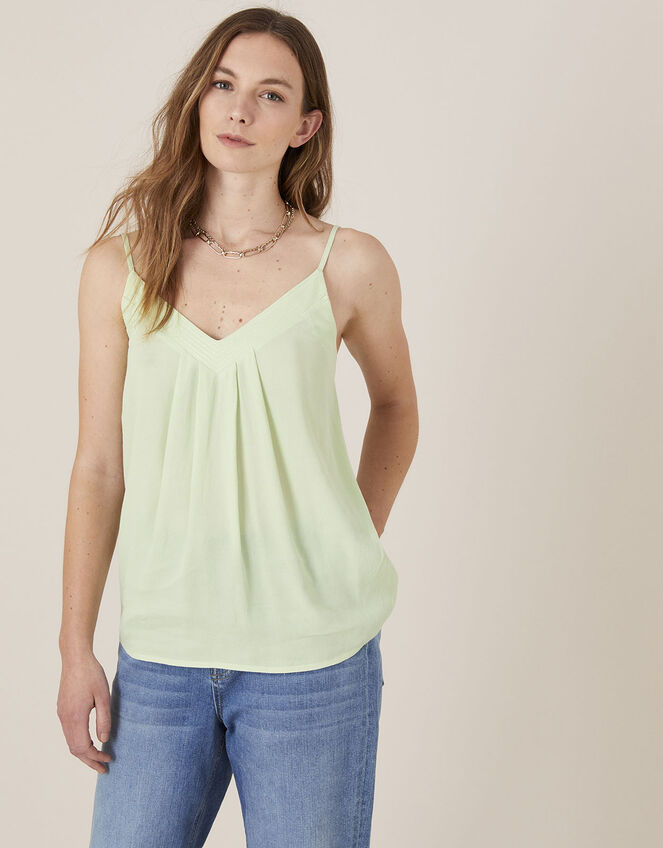 Pleated Trim Cami with Sustainable Viscose, Green (GREEN), large