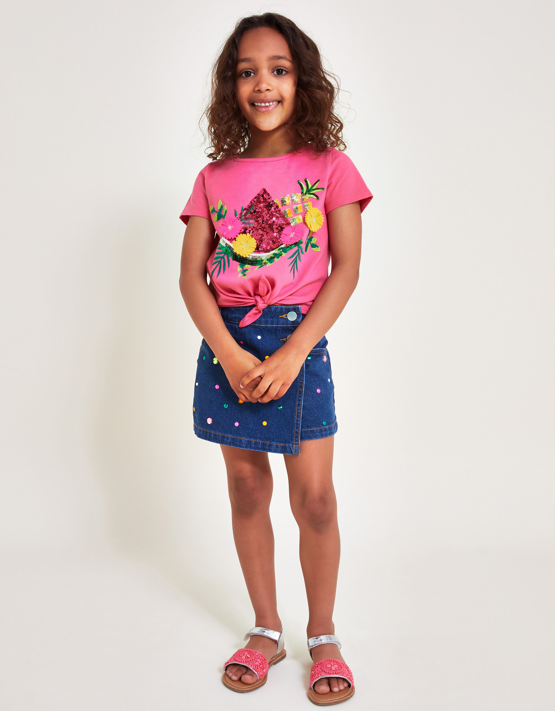 Sequin Embellished Fruit T Shirt Pink