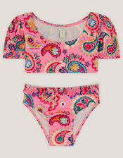 Paisley Print Frill Bikini Set, Pink (PINK), large
