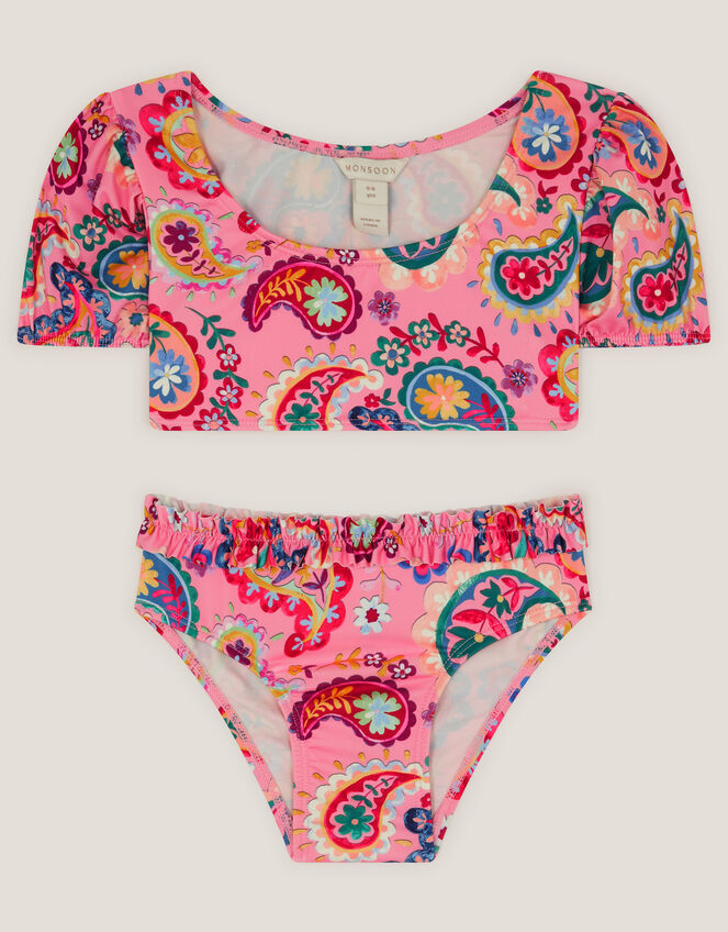 Paisley Print Frill Bikini Set, Pink (PINK), large
