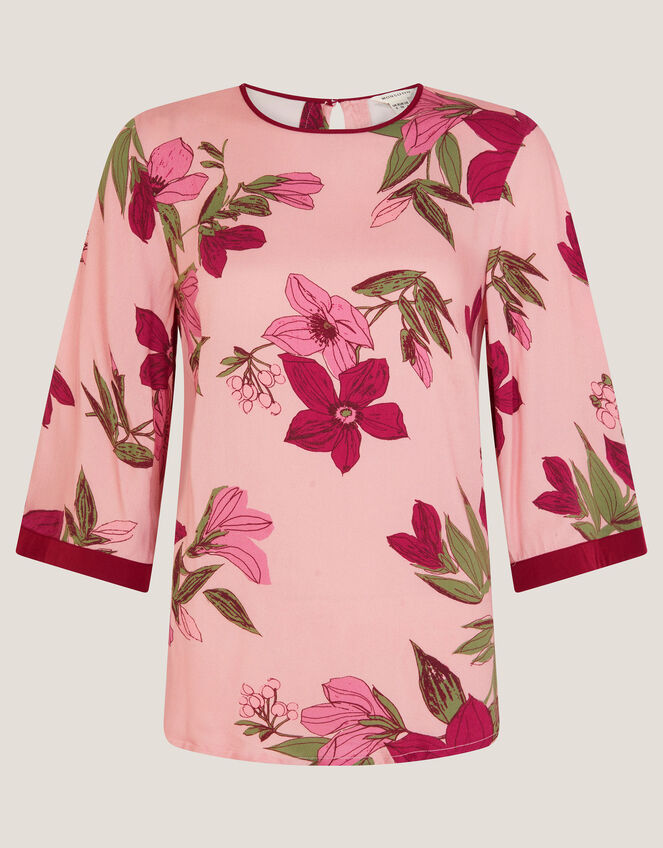 Clemmie Floral Print Top, Pink (PINK), large