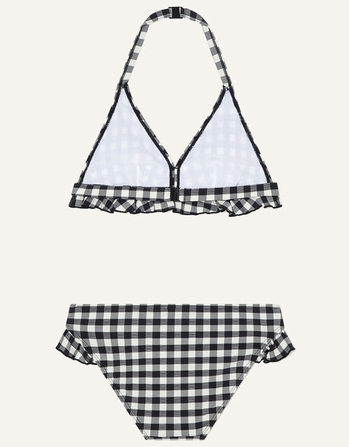 Triangle Gingham Bikini in Recycled Polyester, Black (BLACK), large