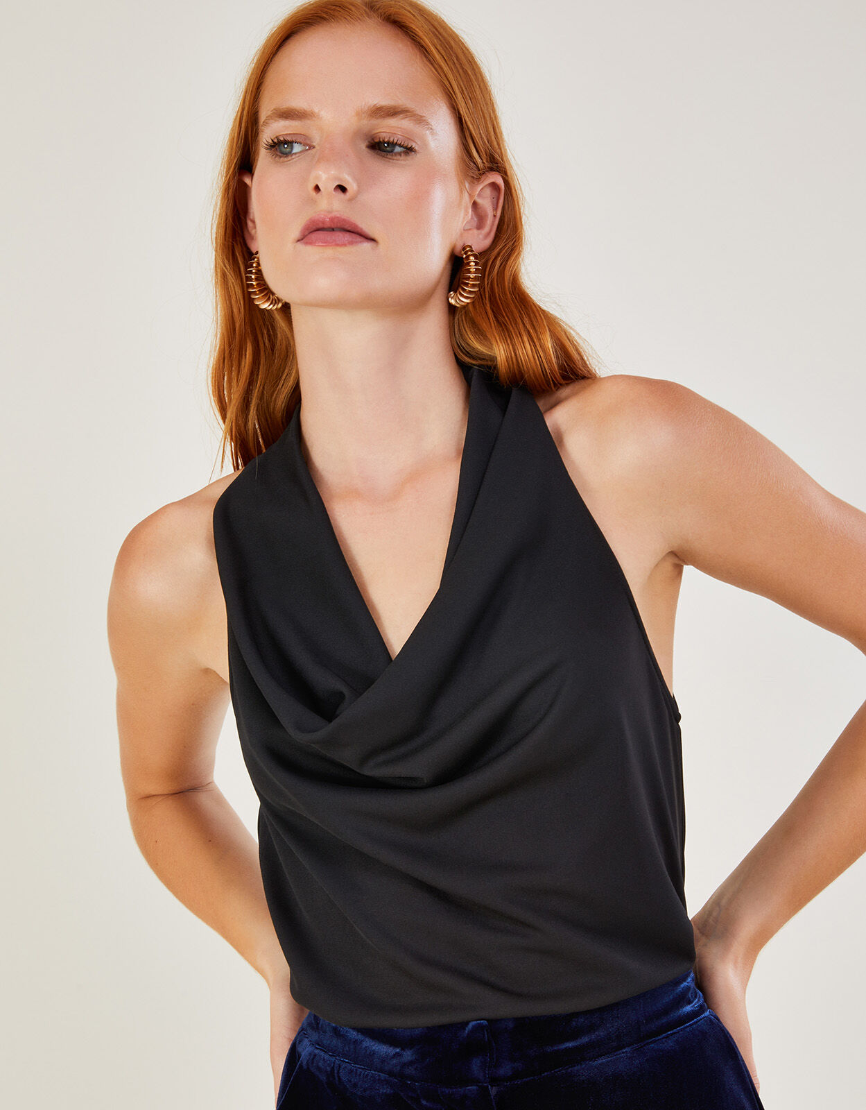 Black sleeveless on sale cowl neck top
