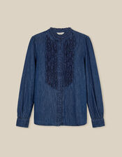 Sophia Ruffle Denim Shirt, Blue (MID AUTHENTIC BLUE), large