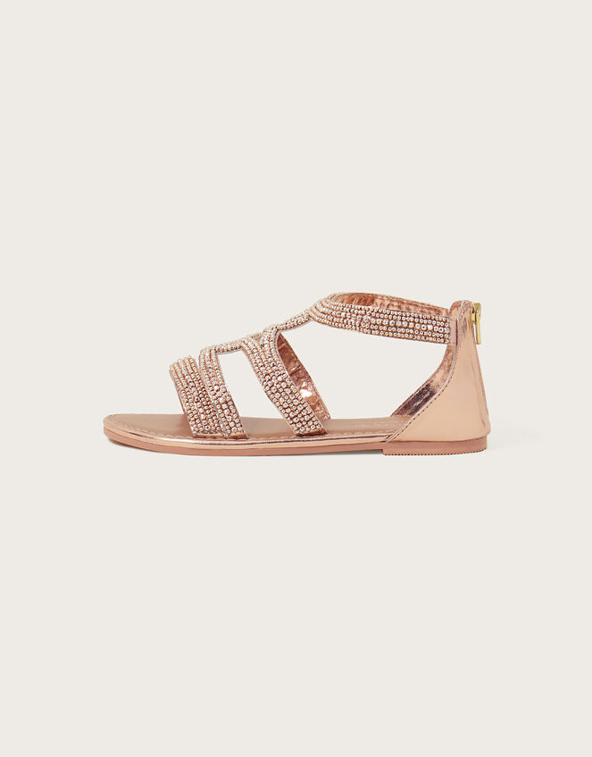 Beaded Strappy Sandals, Gold (ROSE GOLD), large